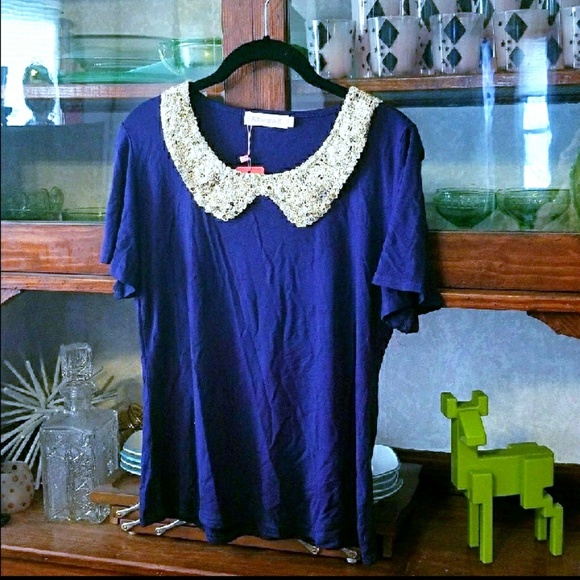 Allegra K Tops - NWT Sweet💕AllegraK sequin collar stretchy top szL
